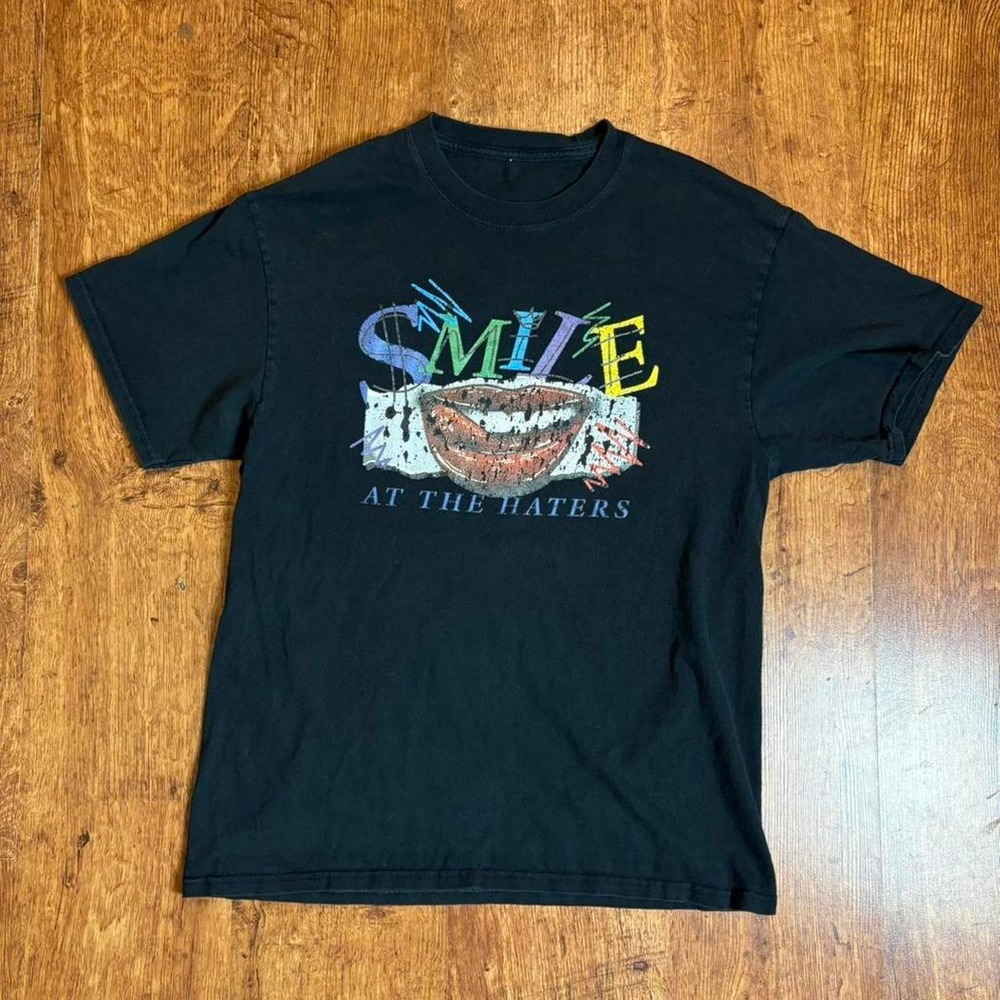Smile At The Haters Graphic T-Shirt Black Short Sleeve Streetwear Mens Large